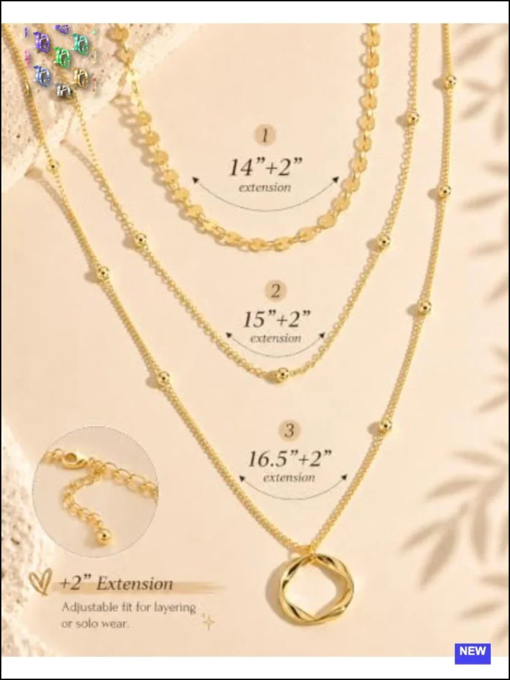 3 Pcs 14K Gold Plated Layered Necklace Stack Set for Women Pendant